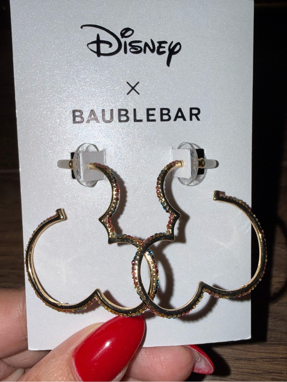 BaubleBar Gold-tone Mickey Hoop Earrings with Multicolor Stones